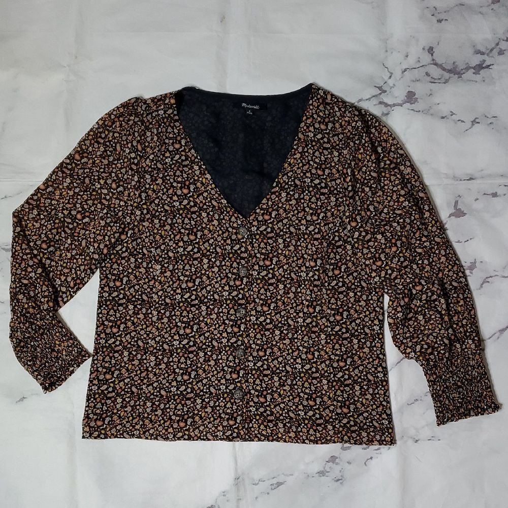 Madewell Georgette Smoked-Cuff Button-Front Shirt in Folktale Paisley